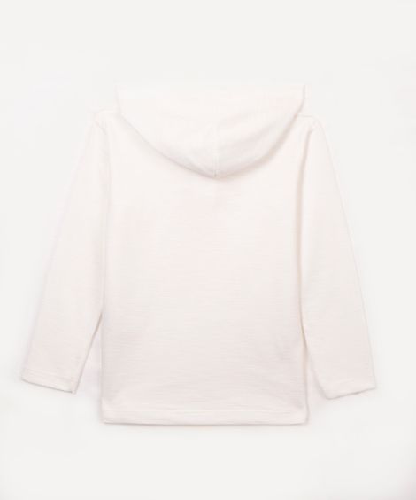 camiseta infantil de algodão texturizada com capuz manga longa azul médio - off white