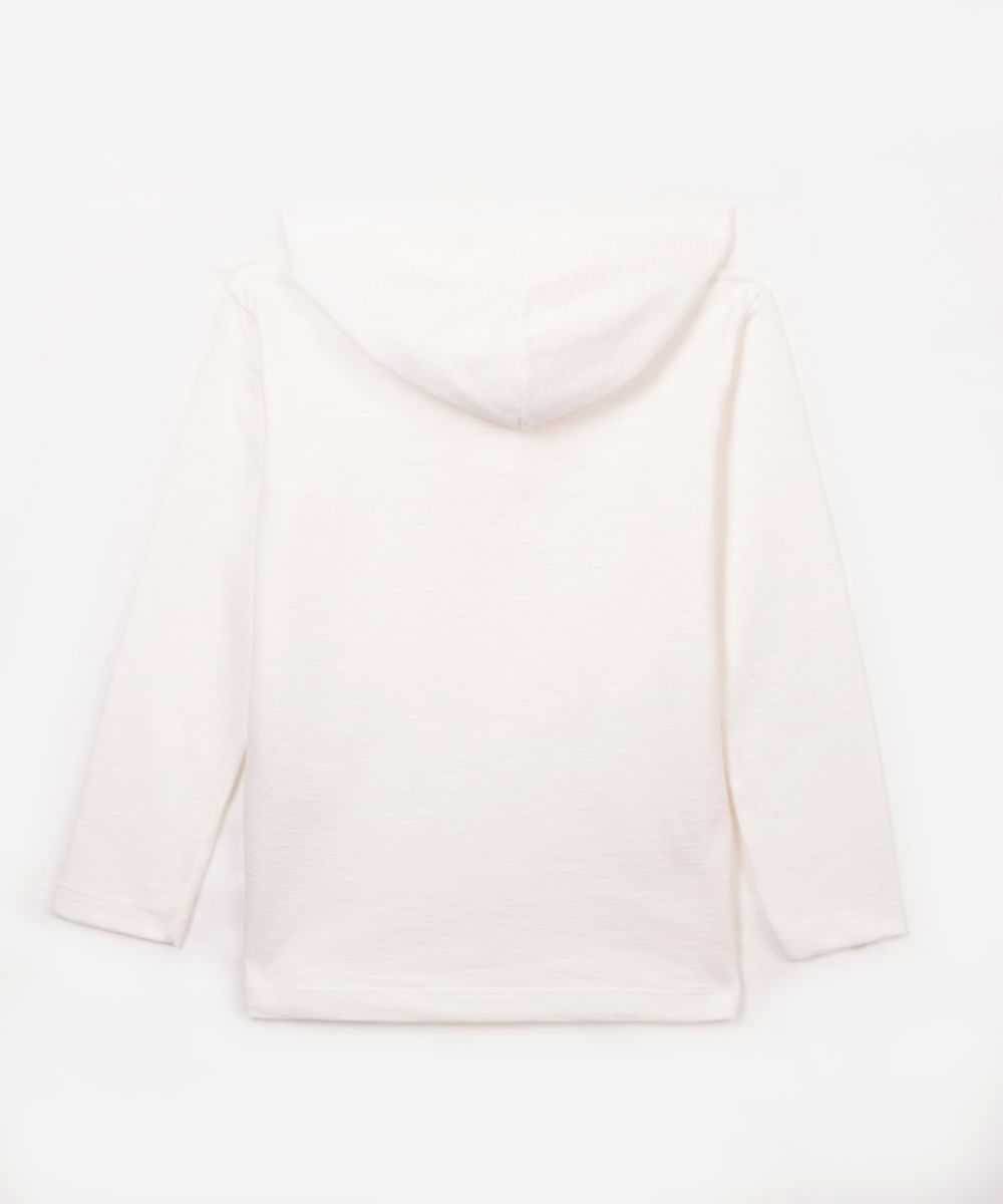 camiseta infantil de algodão texturizada com capuz manga longa azul médio - off white