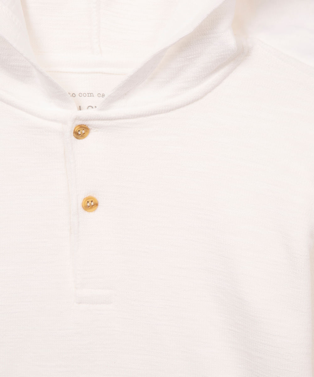 camiseta infantil de algodão texturizada com capuz manga longa azul médio - off white