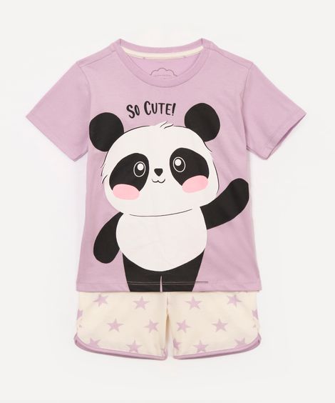 pijama infantil curto panda lilás