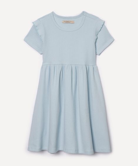 vestido de algodão infantil com babado azul claro
