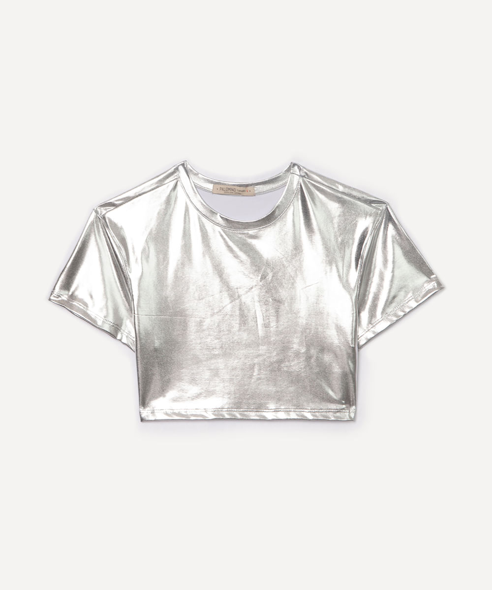 blusa infantil cropped metalizada prata