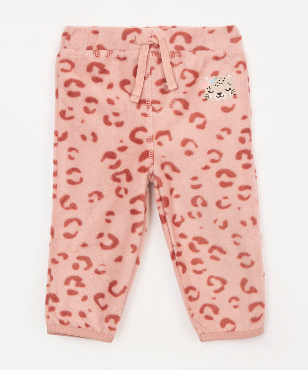 calça de fleece infantil animal print rosa