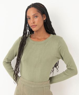 suéter de tricot manga longa básico verde