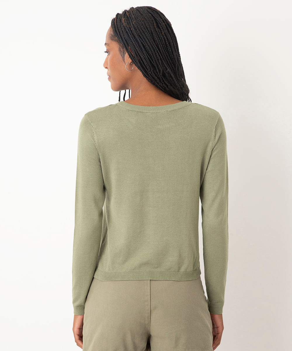 suéter de tricot manga longa básico verde