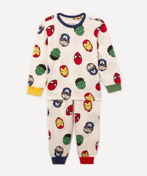 pijama de algodão infantil longo avengers off white