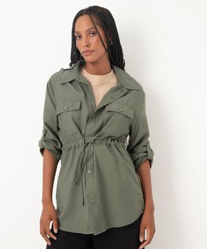 parka alongada de viscose verde