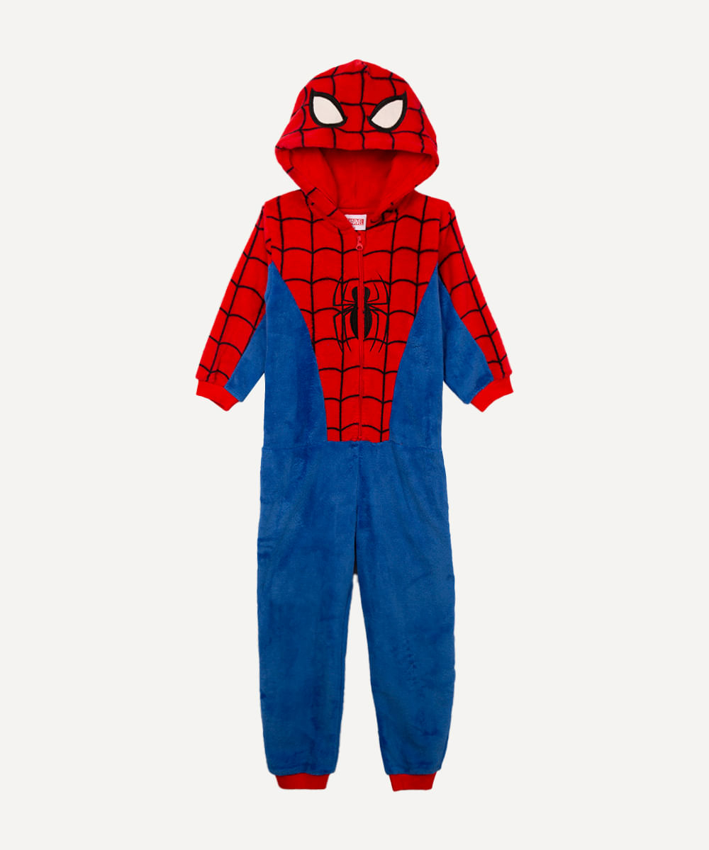 macacão de fleece infantil homem aranha com capuz azul