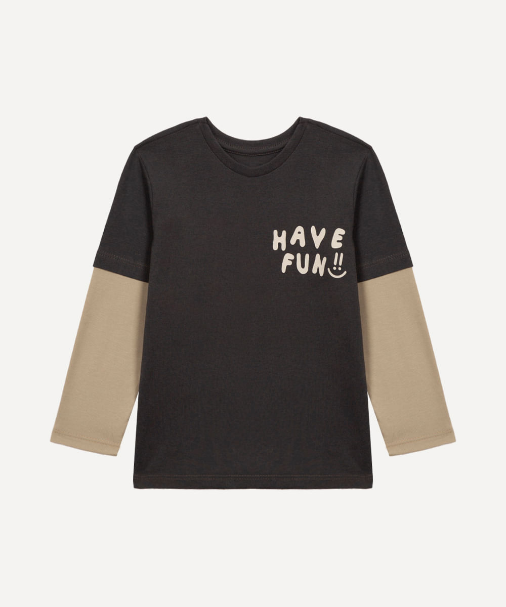 camiseta de algodão infantil com sobreposição cinza