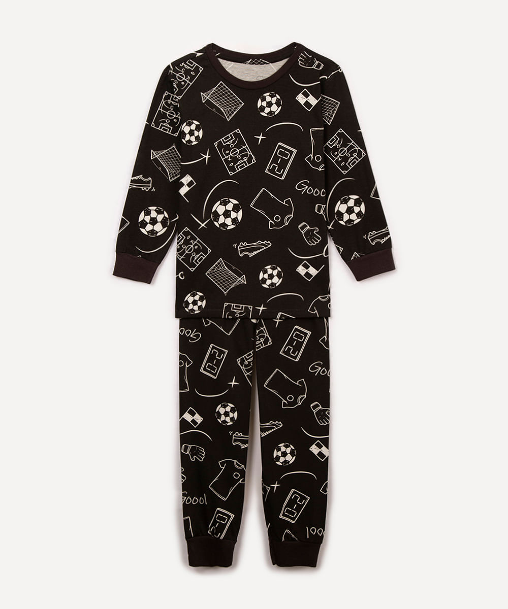 pijama de algodão infantil futebol preto