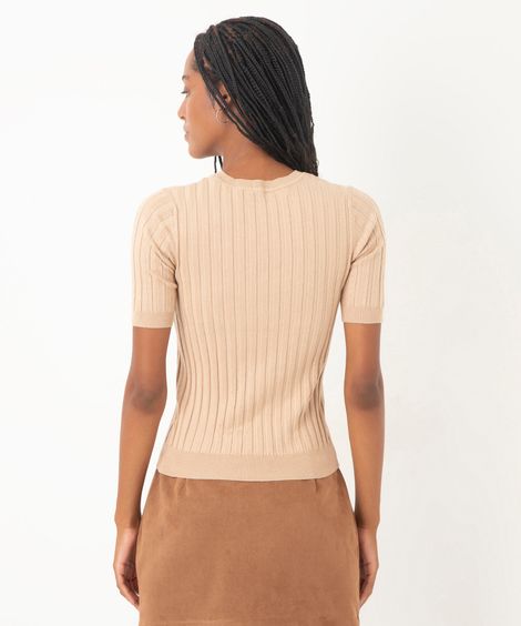 blusa de tricot canelada manga curta - kaki