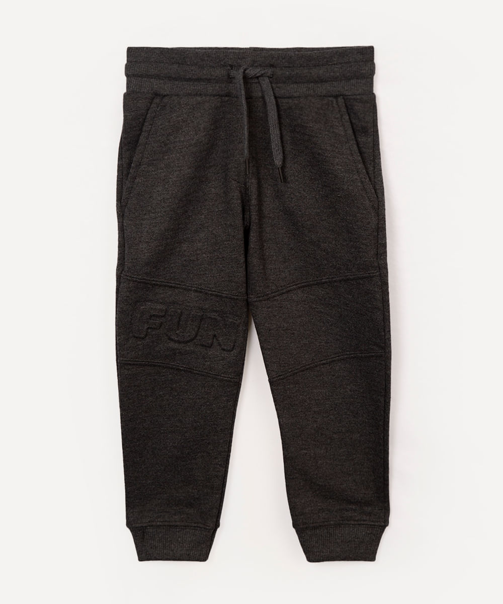 calça jogger de moletom infantil fun cinza