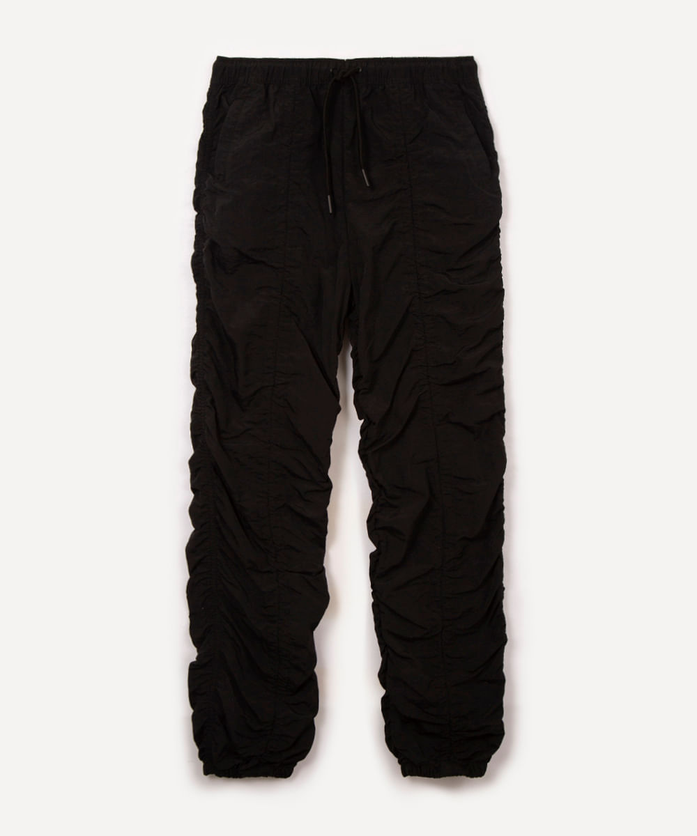 calça parachute juvenil com franzidos preto