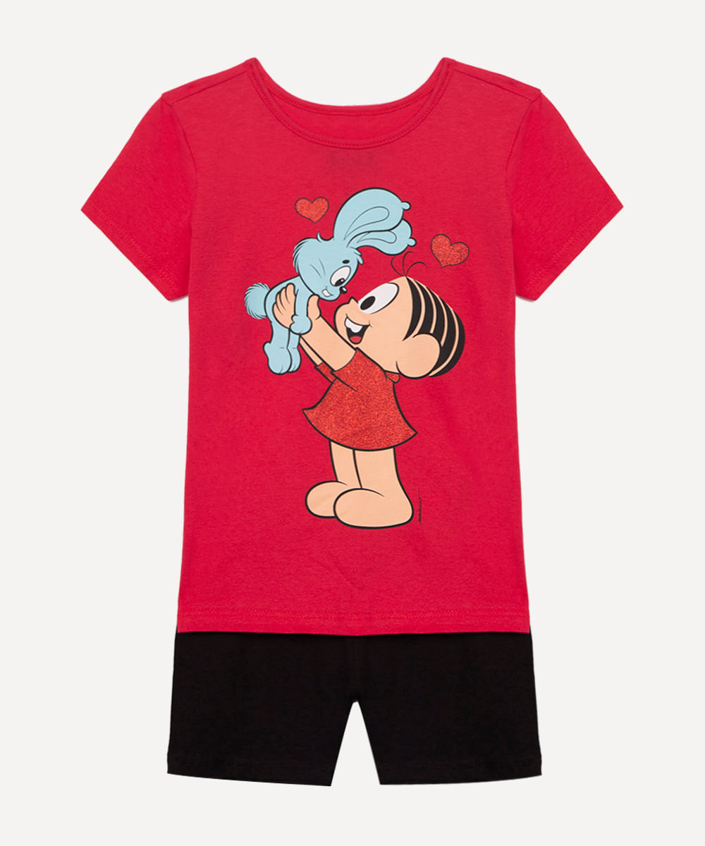 conjunto de algodão infantil pop turma da mônica vermelho