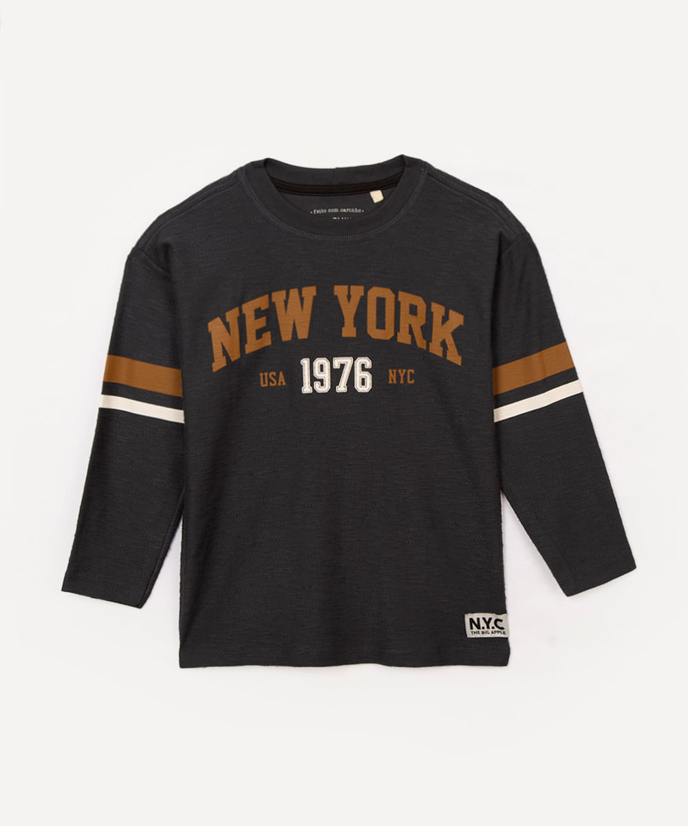 camiseta de algodão infantil new york cinza