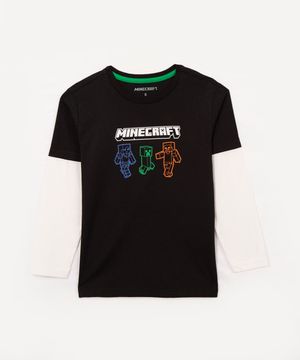 camiseta de algodão infantil minecraft manga longa preto