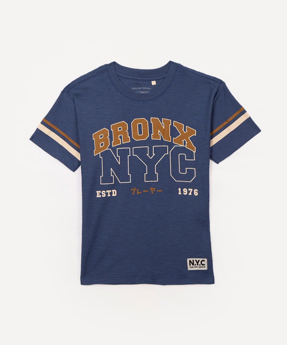 camiseta de moletinho infantil bronx nyc azul