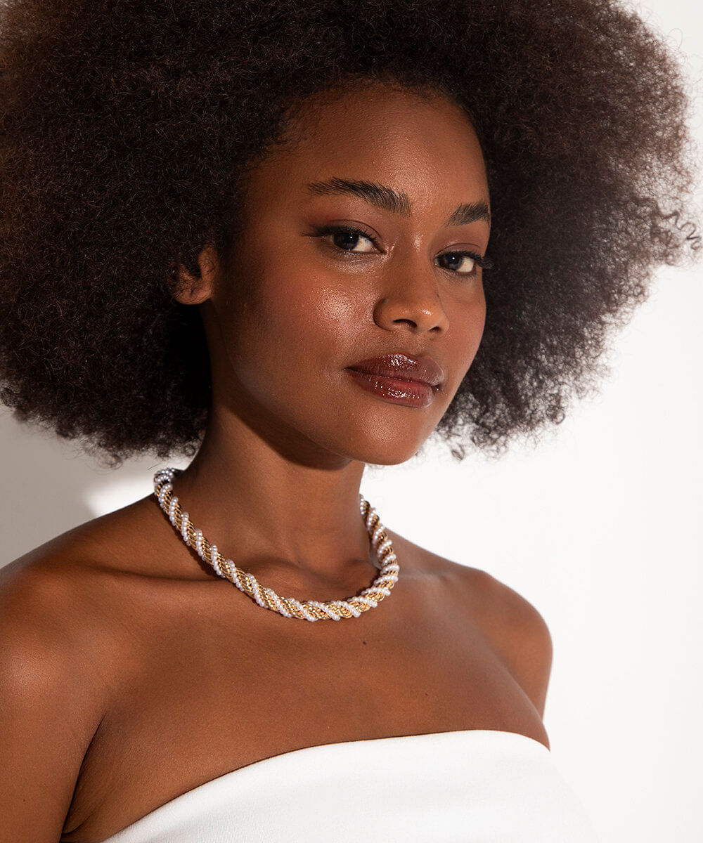 colar corrente com perolas mindset dourado