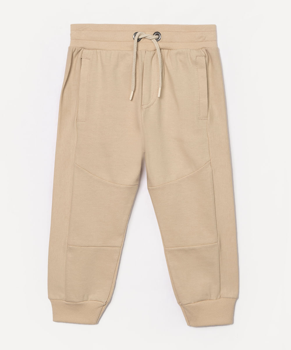 calça jogger de moletom infantil com joelheira bege