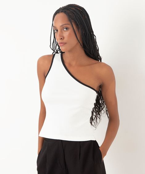 blusa de algodão ombro único - off white
