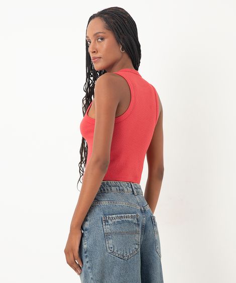 blusa cropped gola careca texturizada vermelho