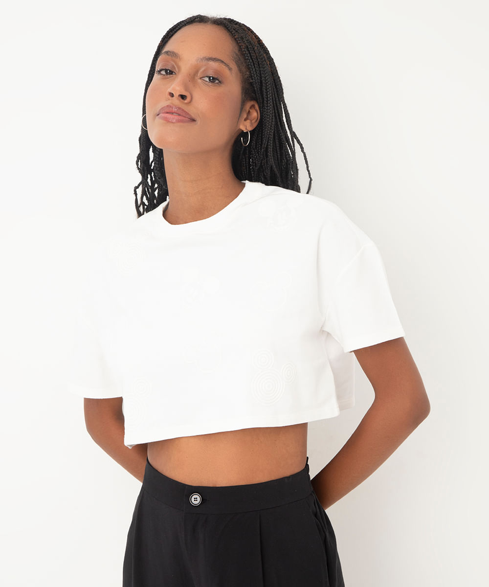 cropped de algodão manga curta mickey off white