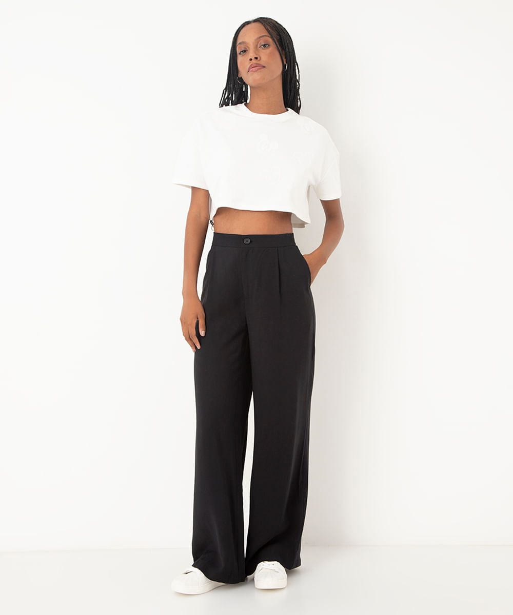 cropped de algodão manga curta mickey off white