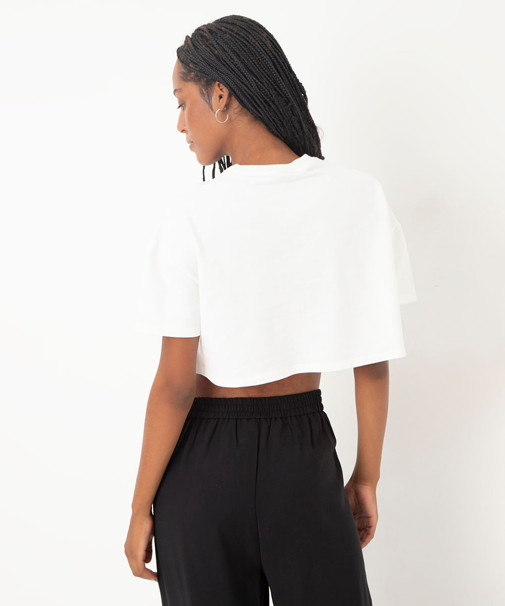 cropped de algodão manga curta mickey off white