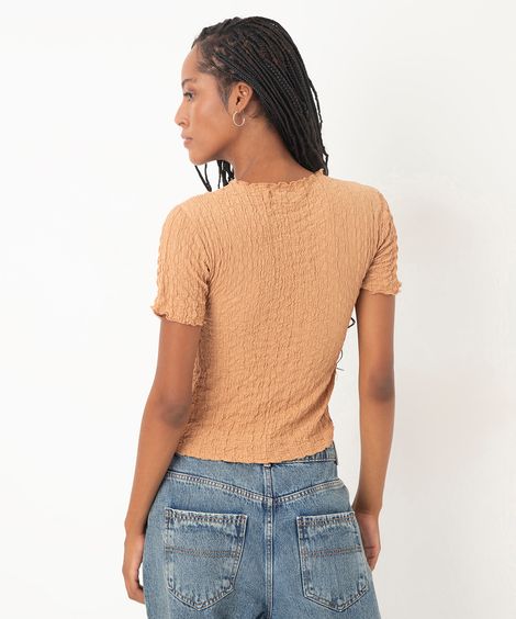 blusa manga curta texturizada - caramelo