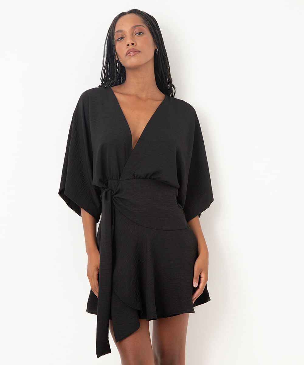 vestido transpassado curto preto