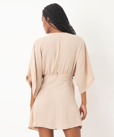 vestido transpassado curto bege