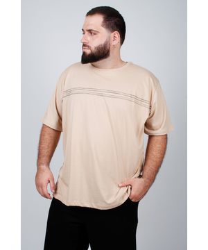 Camiseta com estampa de listras plus size bege