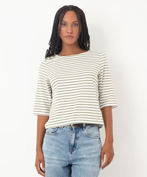 blusa listrada manga curta verde