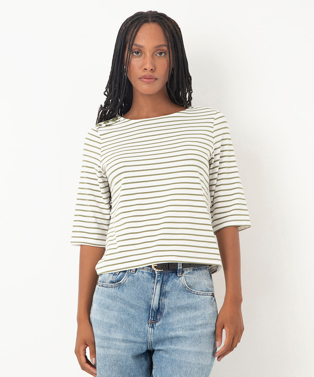 blusa listrada manga curta verde
