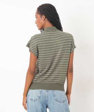 blusa de tricot muscle tee gola alta listrada verde