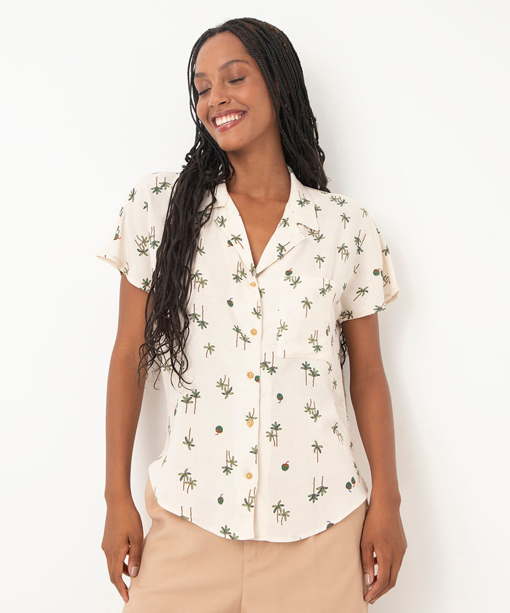 camisa de viscose coqueiros off white