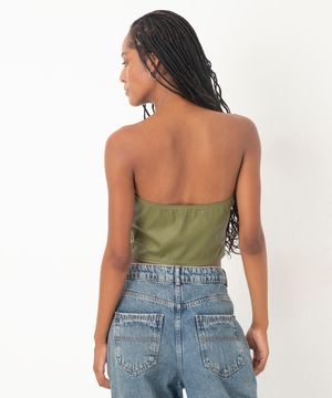 cropped corset de poliuretano verde