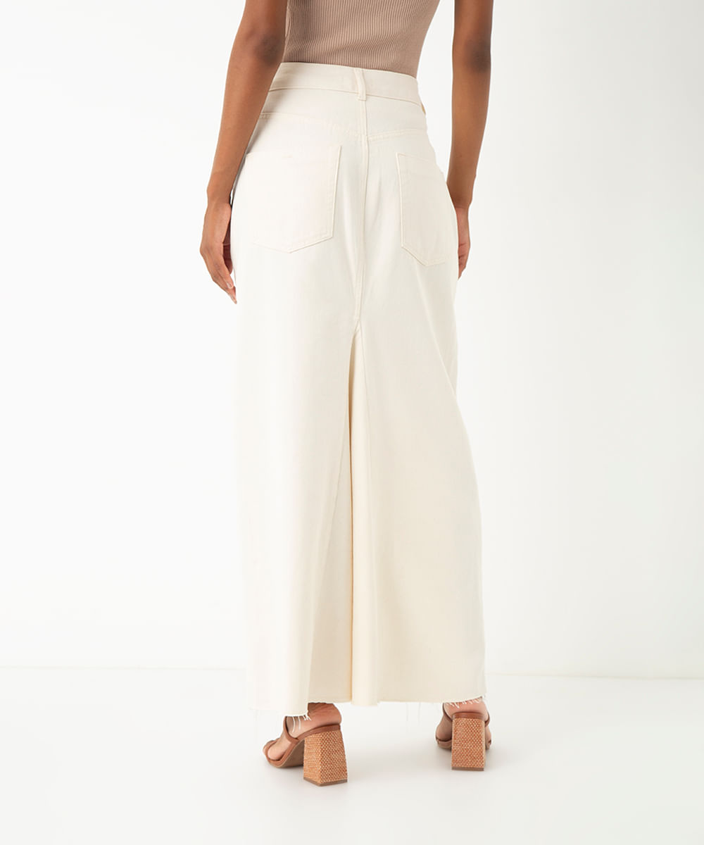 saia de sarja midi cintura super alta fenda off white