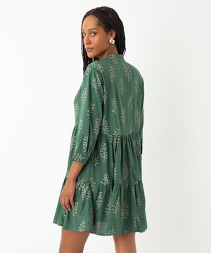 vestido de viscose curto folhagem verde