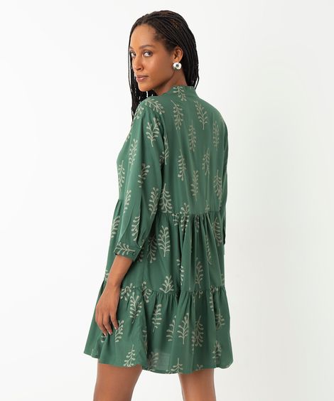 vestido de viscose curto folhagem verde