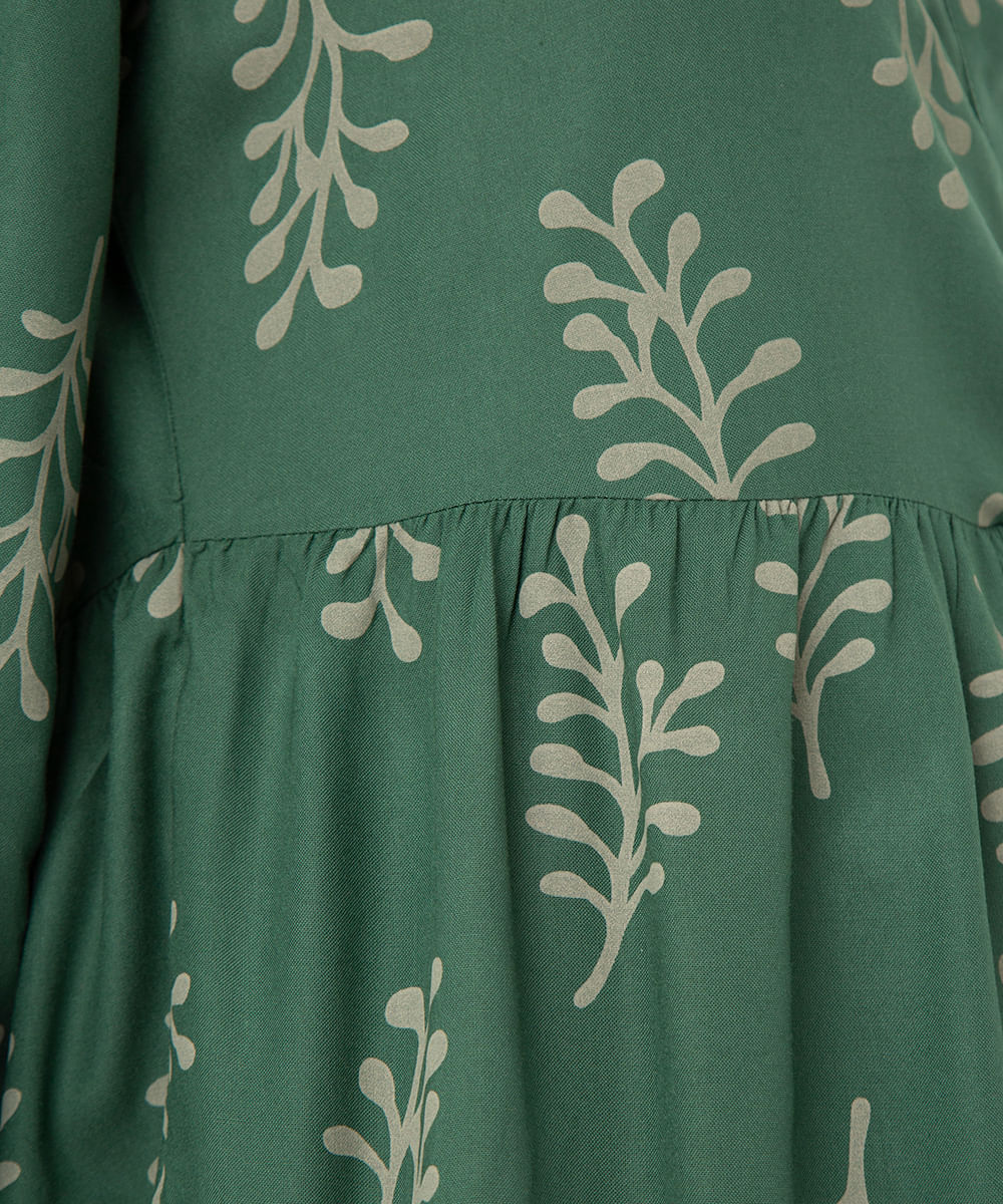 vestido de viscose curto folhagem verde