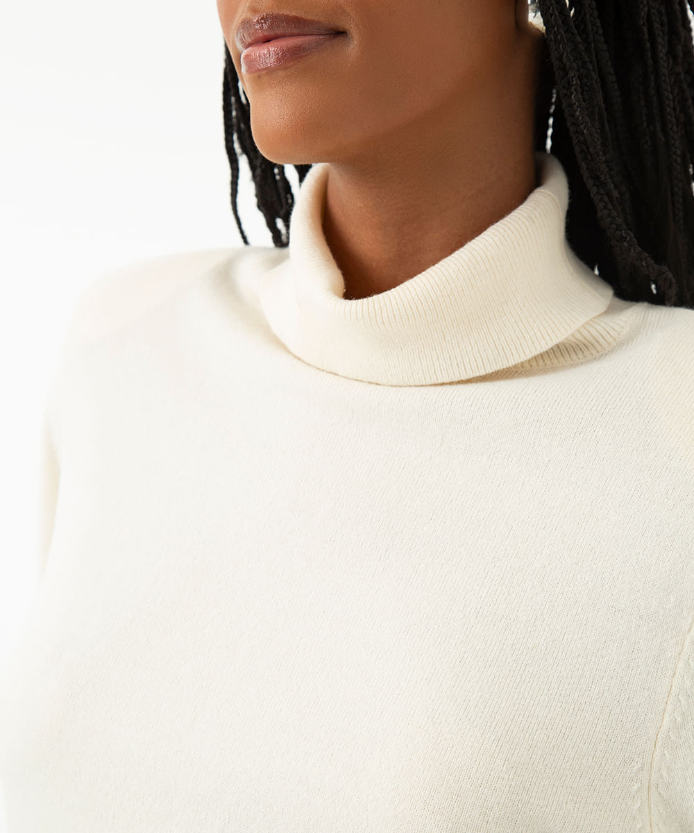 vestido de tricot midi gola alta off white