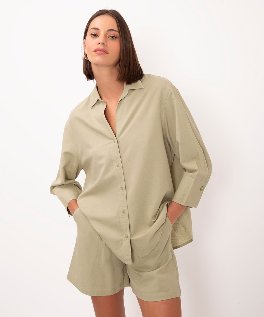camisa com linho verde
