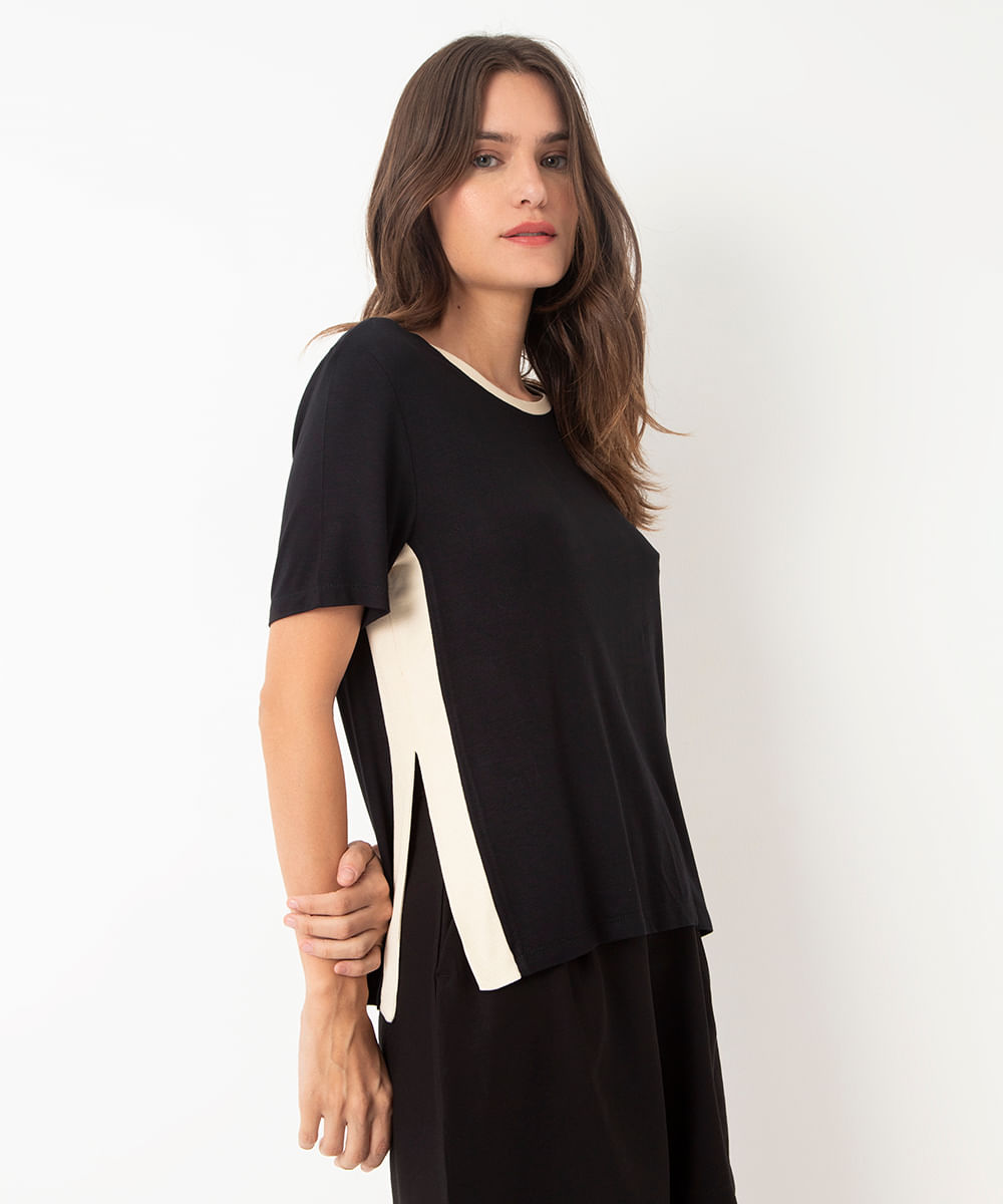 blusa de viscose com fenda preto
