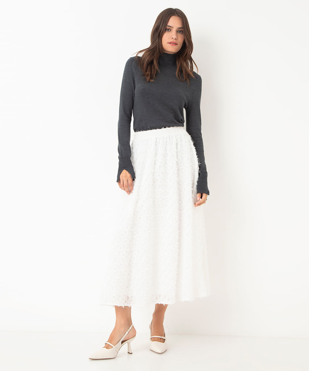 saia midi texturizada mindset branco