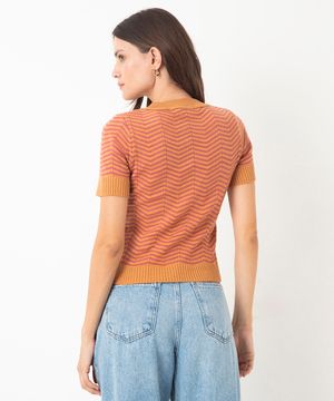 blusa de tricot manga curta chevron laranja