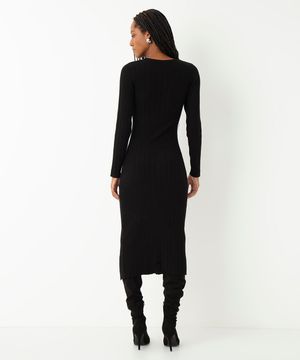 vestido de tricot midi manga longa preto