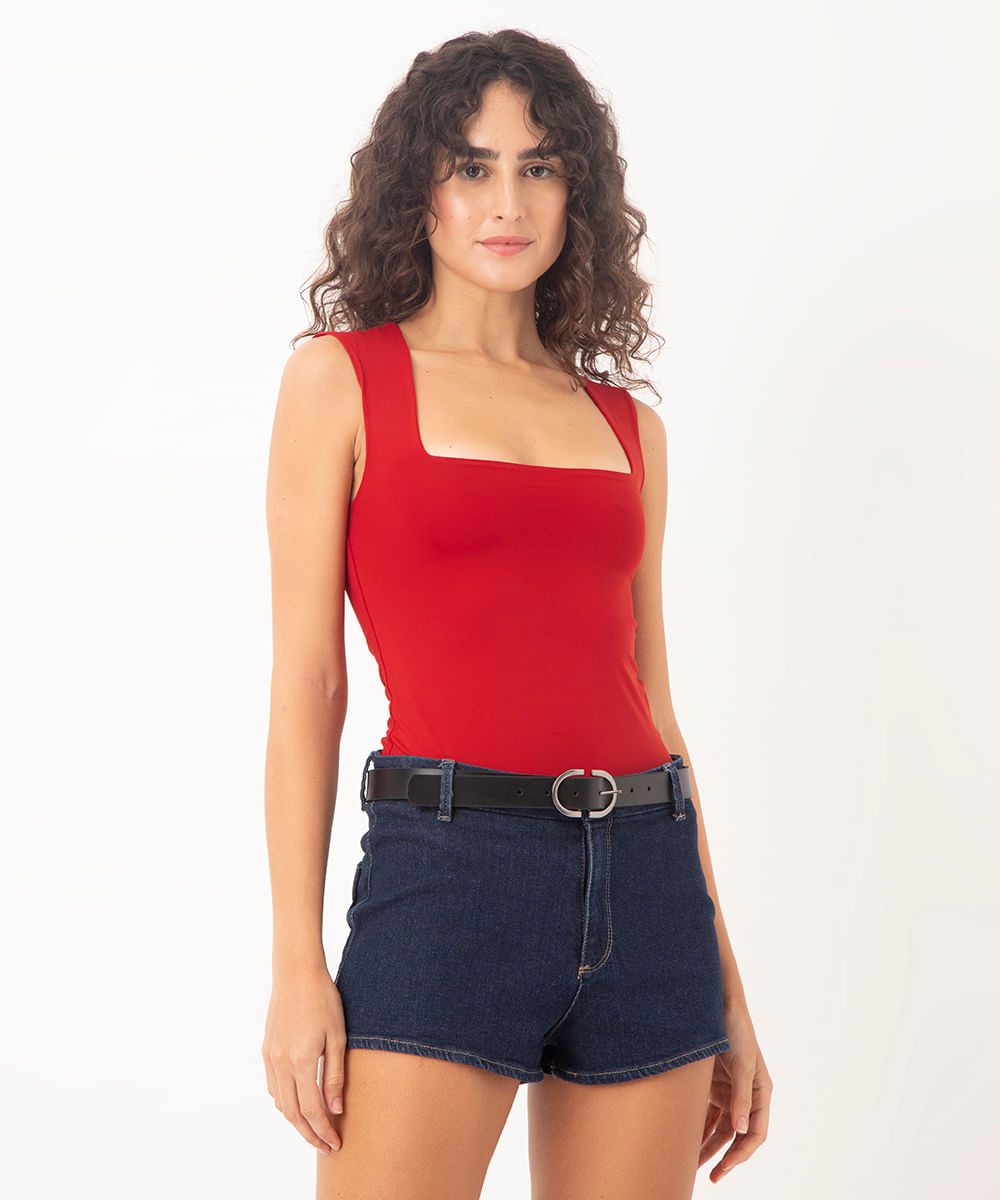 body de poliamida regata decote quadrado vermelho