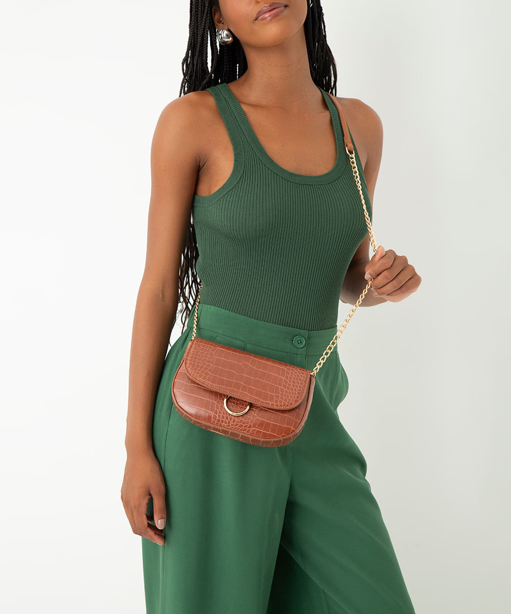 bolsa croco com argola marrom