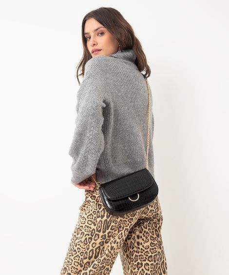 bolsa croco com argola preto